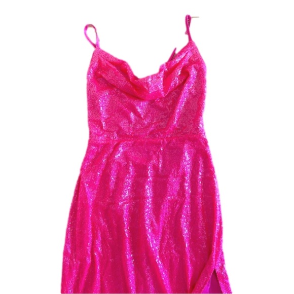 NWT Hot Pink Aqua Women's Sequined Long Evening Formal Prom Dress - Picture 6 of 7